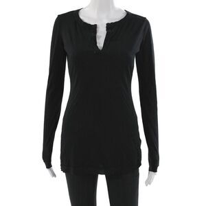 C&C California Womens Black Long Sleeve Henley T-Shirt Size S